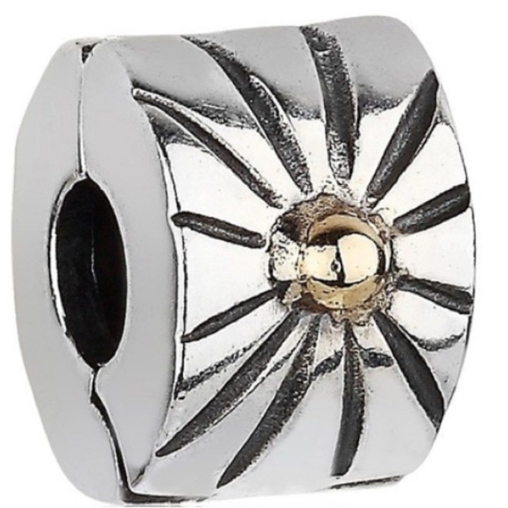 PANDORA sterling silver sunburst with 14 K gold accent retired